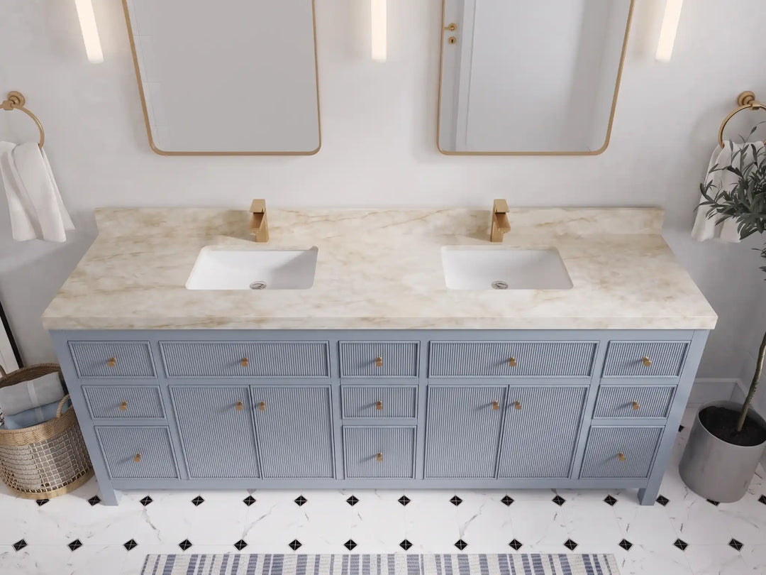Sonoma 84 in W x 22 in D Free Standing Reeded Double Sink Bathroom Vanity | 
              
                Blue Heather
                
                  
             - SON_BLU_WHQZ_84D - photo №36