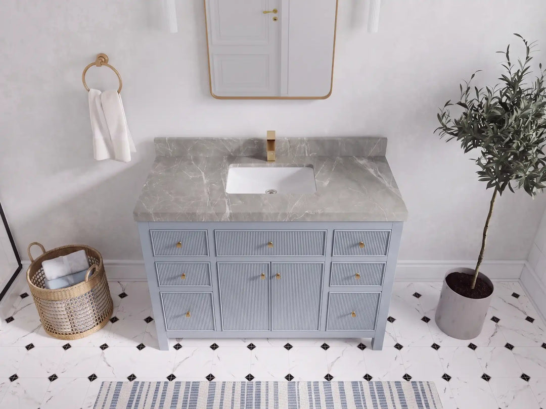 Sonoma 48 in W x 22 in D Free Standing Reeded Single Sink Bathroom Vanity | 
              
                Blue Heather
                
                  
             - SON_BLU_WHQZ_48S - photo №31