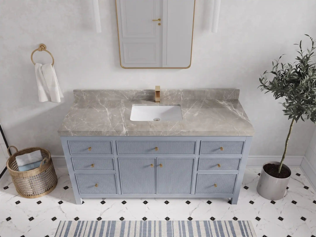 Sonoma 60 in W x 22 in D Free Standing Reeded Single Sink Bathroom Vanity | 
              
                Blue Heather
                
                  
             - SON_BLU_WHQZ_60S - photo №33