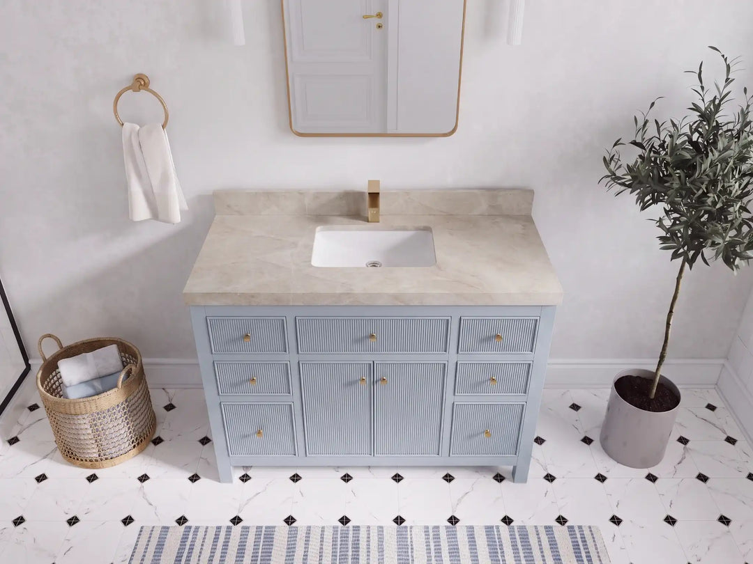 Sonoma 48 in W x 22 in D Free Standing Reeded Single Sink Bathroom Vanity | 
              
                Blue Heather
                
                  
             - SON_BLU_WHQZ_48S - photo №32