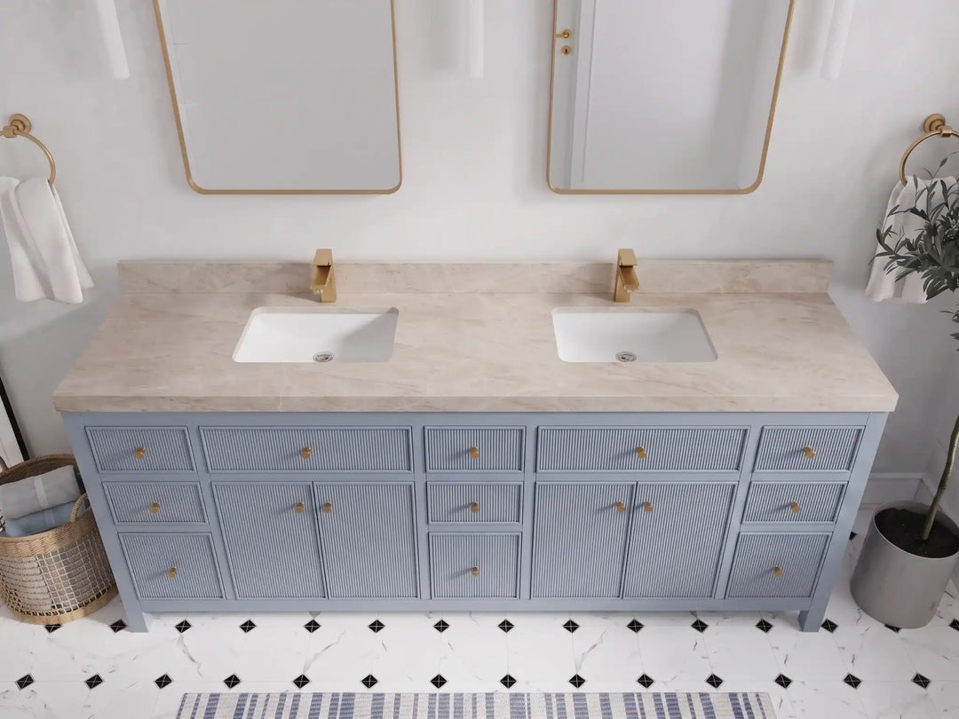 Sonoma 84 in W x 22 in D Free Standing Reeded Double Sink Bathroom Vanity | 
              
                Blue Heather
                
                  
             - SON_BLU_WHQZ_84D - photo №38