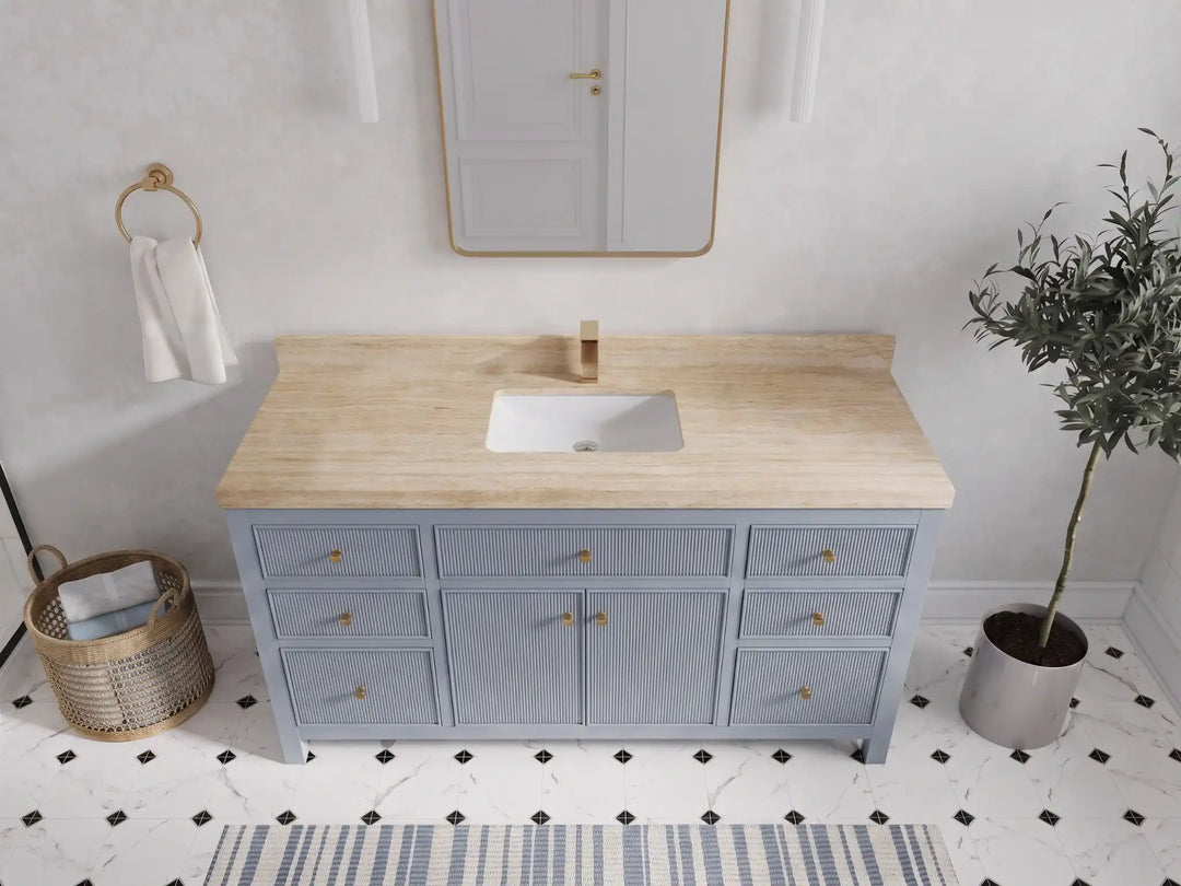Sonoma 60 in W x 22 in D Free Standing Reeded Single Sink Bathroom Vanity | 
              
                Blue Heather
                
                  
             - SON_BLU_WHQZ_60S - photo №32
