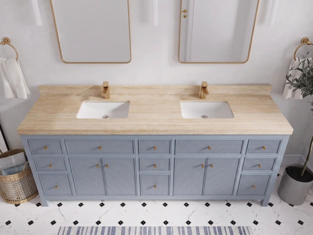 Sonoma 84 in W x 22 in D Free Standing Reeded Double Sink Bathroom Vanity | 
              
                Blue Heather
                
                  
             - SON_BLU_WHQZ_84D - photo №39