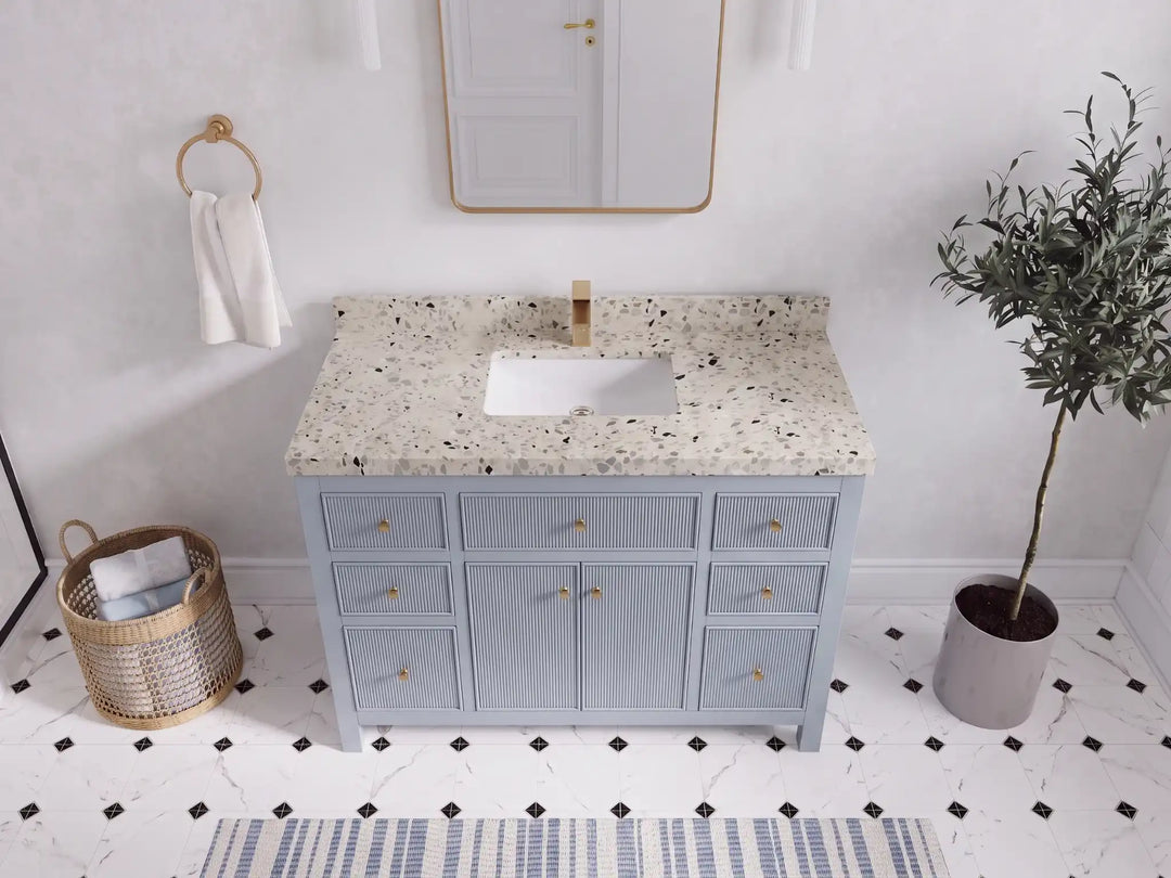 Sonoma 48 in W x 22 in D Free Standing Reeded Single Sink Bathroom Vanity | 
              
                Blue Heather
                
                  
             - SON_BLU_WHQZ_48S - photo №28