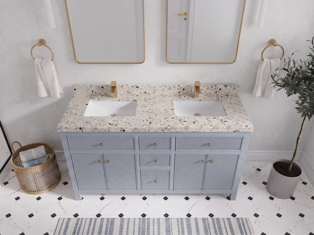 Sonoma 60 in W x 22 in D Free Standing Reeded Double Sink Bathroom Vanity | 
              
                Blue Heather
                
                  
             - SON_BLU_WHQZ_60D - photo №23