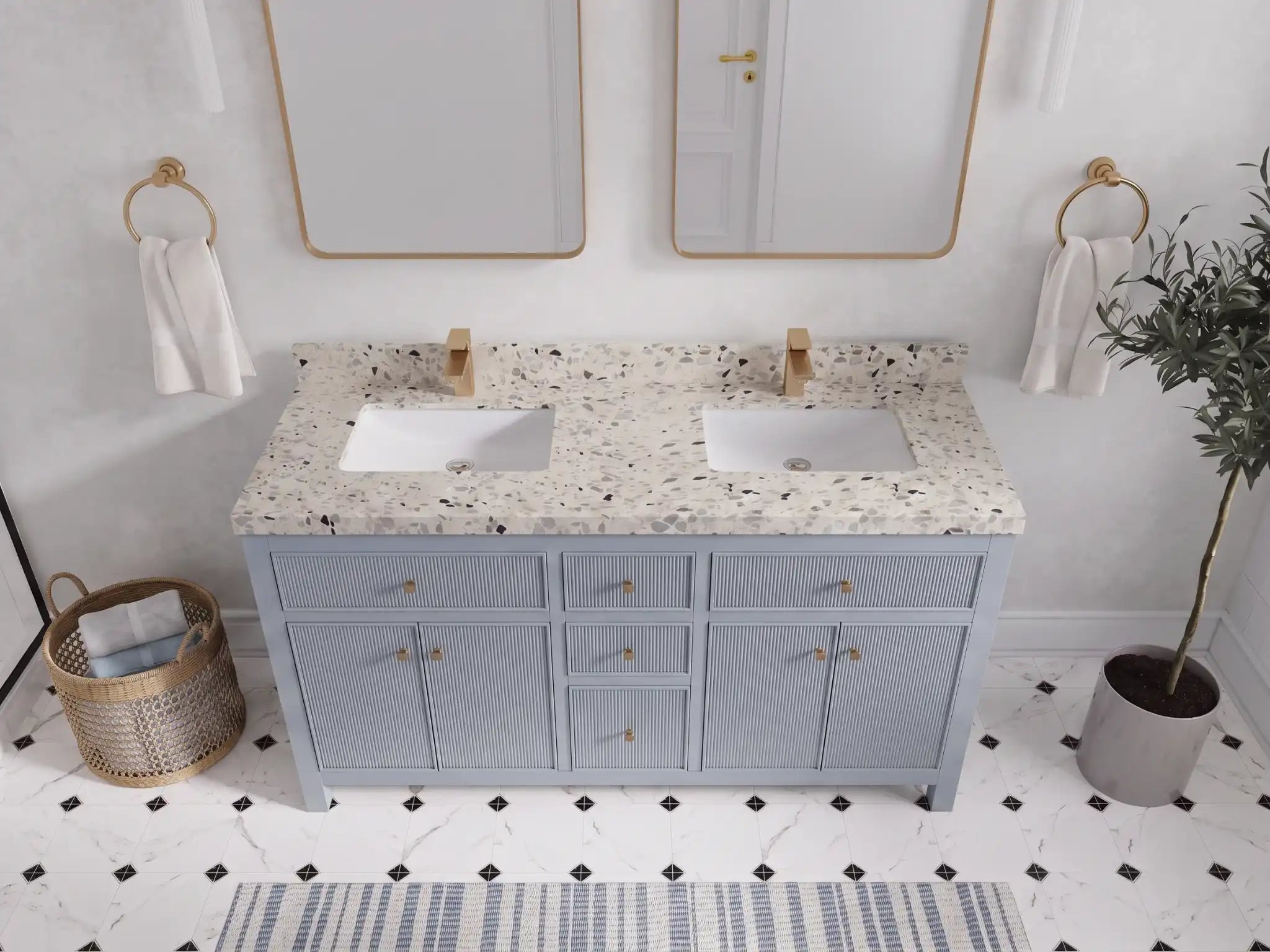 Sonoma 60 in W x 22 in D Free Standing Reeded Double Sink Bathroom Vanity