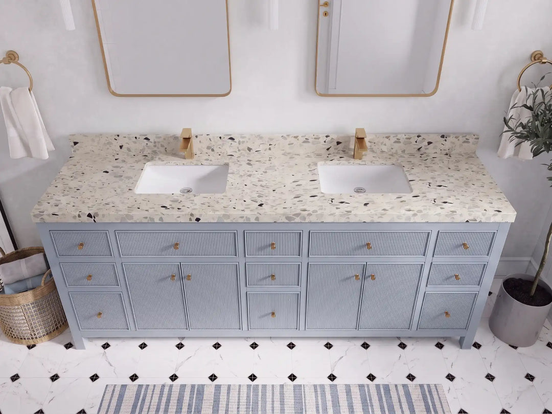 Sonoma 84 in W x 22 in D Free Standing Reeded Double Sink Bathroom Vanity | 
              
                Blue Heather
                
                  
             - SON_BLU_WHQZ_84D - photo №25