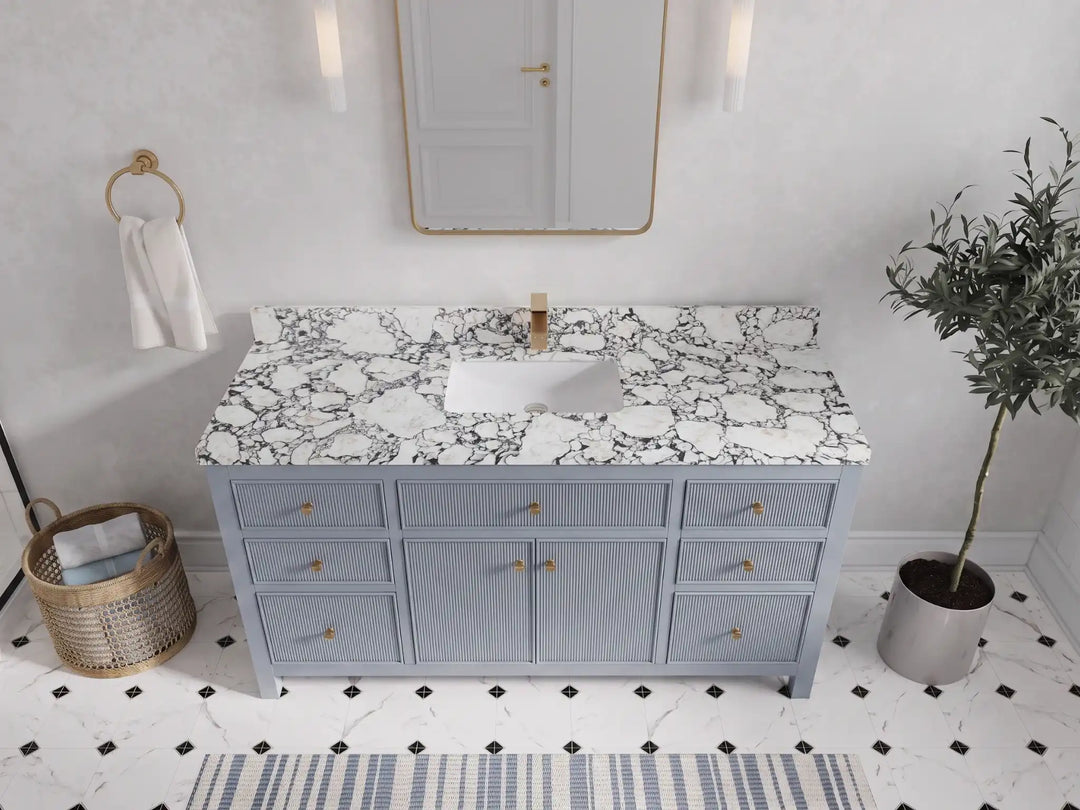 Sonoma 60 in W x 22 in D Free Standing Reeded Single Sink Bathroom Vanity | 
              
                Blue Heather
                
                  
             - SON_BLU_WHQZ_60S - photo №37