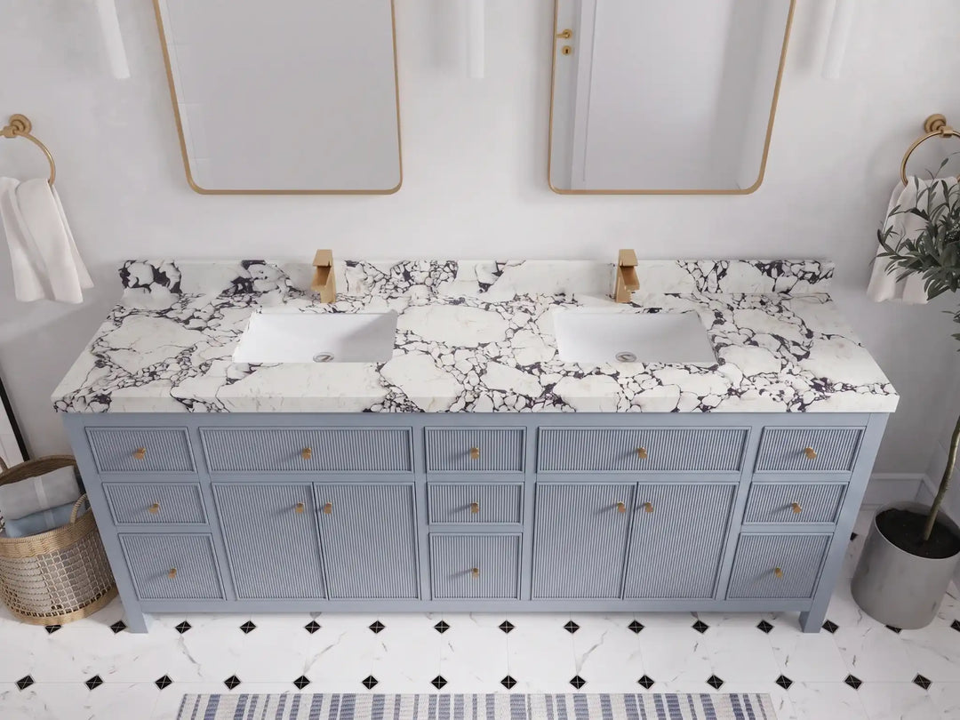 Sonoma 84 in W x 22 in D Free Standing Reeded Double Sink Bathroom Vanity | 
              
                Blue Heather
                
                  
             - SON_BLU_WHQZ_84D - photo №30
