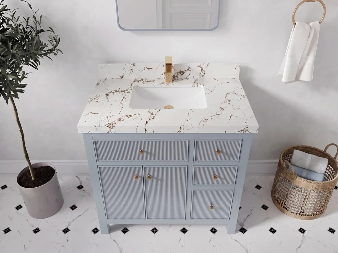 Sonoma 36 in. W x 22 in. D Center Sink Bathroom Vanity | 
              
                Blue Heather
                
                  
             - SON_BLU_WHQZ_36CL - photo №24