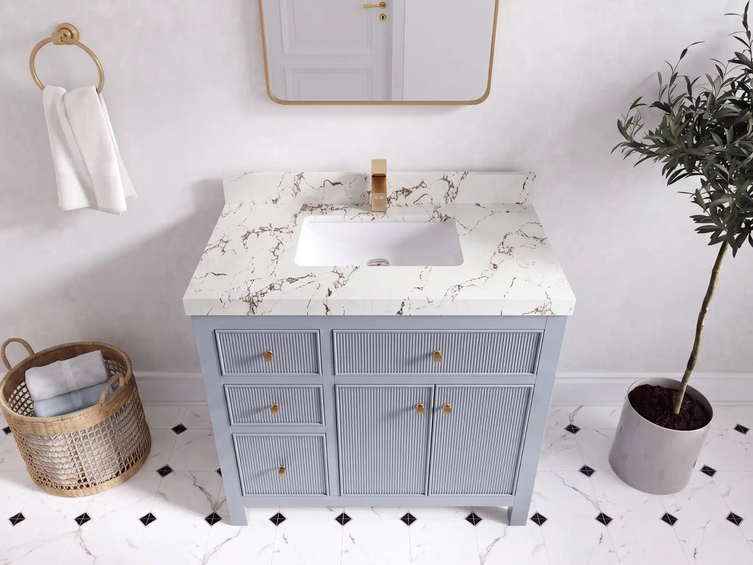 Sonoma 36 in. W x 22 in. D with Center Sink Bathroom Vanity | 
              
                Blue Heather
                
                  
             - SON_BLU_WHQZ_36CR - photo №24