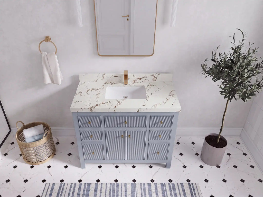 Sonoma 42 in W x 22 in D Free Standing Reeded Single Sink Bathroom Vanity | 
              
                Blue Heather
                
                  
             - SON_BLU_WHQZ_42 - photo №25