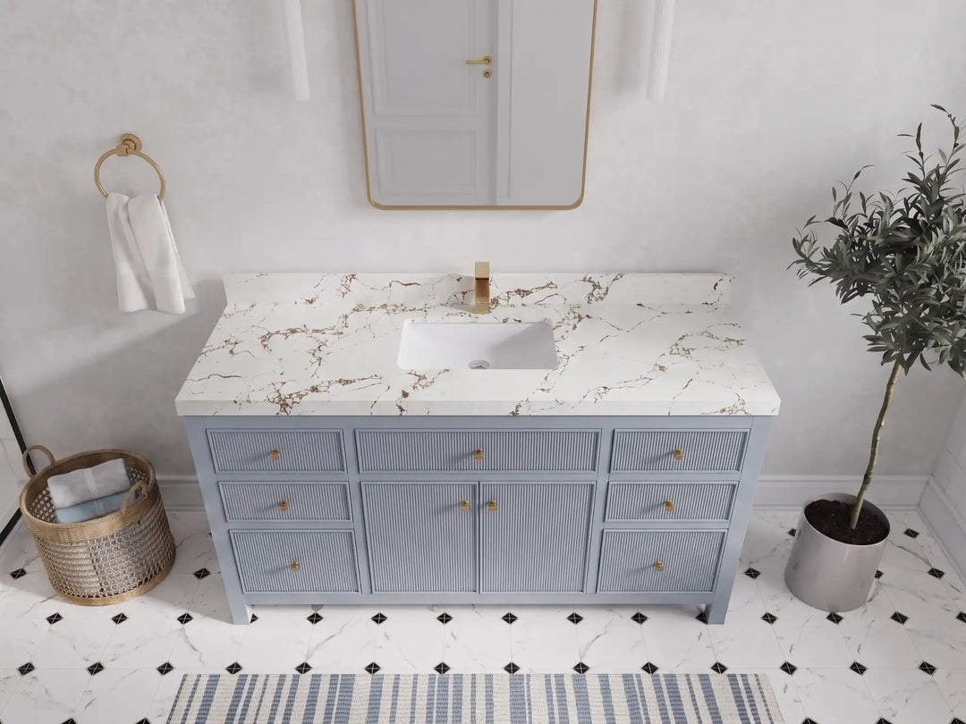 Sonoma 60 in W x 22 in D Free Standing Reeded Single Sink Bathroom Vanity | 
              
                Blue Heather
                
                  
             - SON_BLU_WHQZ_60S - photo №24