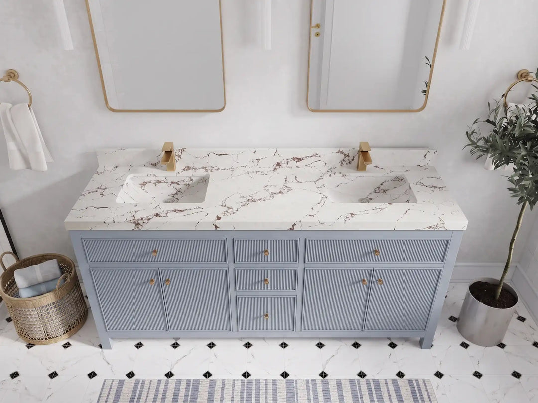 Sonoma 72 in W x 22 in D Free Standing Reeded Double Sink Bathroom Vanity | 
              
                Blue Heather
                
                  
             - SON_BLU_WHQZ_72D - photo №25