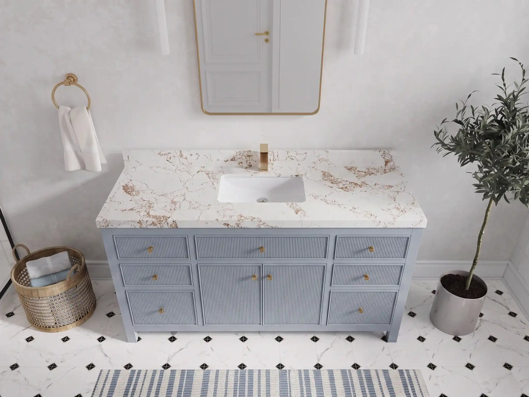 Sonoma 60 in W x 22 in D Free Standing Reeded Single Sink Bathroom Vanity | 
              
                Blue Heather
                
                  
             - SON_BLU_WHQZ_60S - photo №25