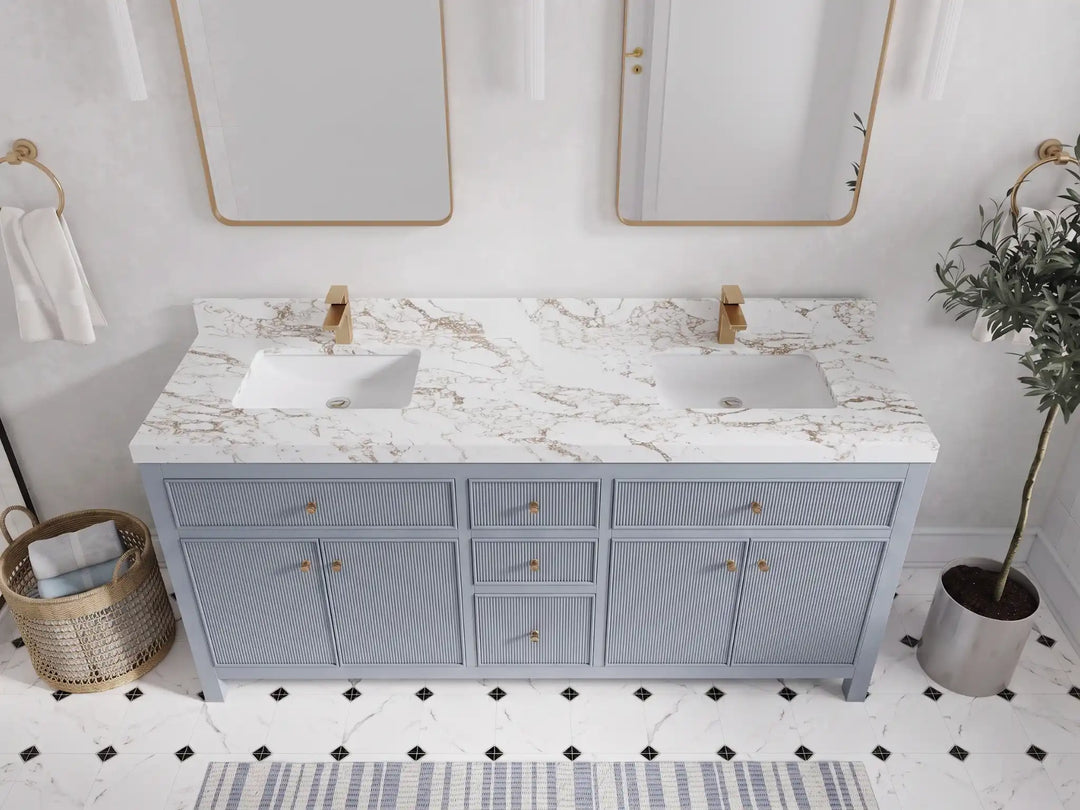 Sonoma 72 in W x 22 in D Free Standing Reeded Double Sink Bathroom Vanity | 
              
                Blue Heather
                
                  
             - SON_BLU_WHQZ_72D - photo №26