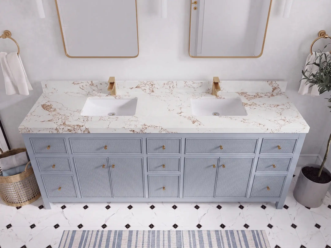 Sonoma 84 in W x 22 in D Free Standing Reeded Double Sink Bathroom Vanity | 
              
                Blue Heather
                
                  
             - SON_BLU_WHQZ_84D - photo №23