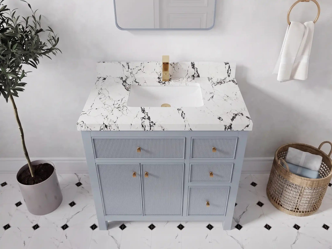 Sonoma 36 in. W x 22 in. D Center Sink Bathroom Vanity | 
              
                Blue Heather
                
                  
             - SON_BLU_WHQZ_36CL - photo №25