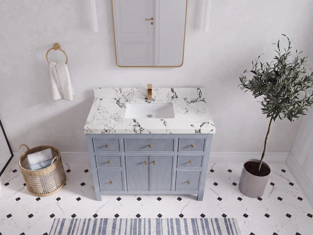 Sonoma 42 in W x 22 in D Free Standing Reeded Single Sink Bathroom Vanity | 
              
                Blue Heather
                
                  
             - SON_BLU_WHQZ_42 - photo №27