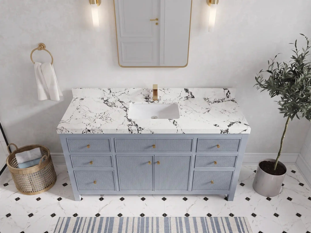 Sonoma 60 in W x 22 in D Free Standing Reeded Single Sink Bathroom Vanity | 
              
                Blue Heather
                
                  
             - SON_BLU_WHQZ_60S - photo №26