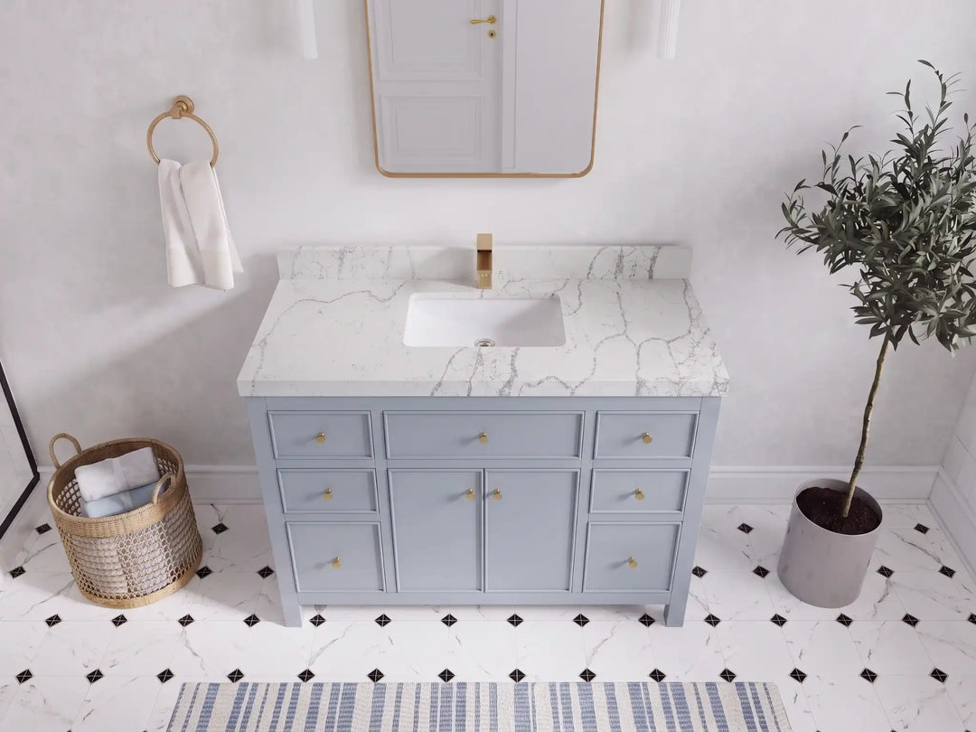 Sonoma 48 in W x 22 in D Free Standing Reeded Single Sink Bathroom Vanity | 
              
                Blue Heather
                
                  
             - SON_BLU_WHQZ_48S - photo №24