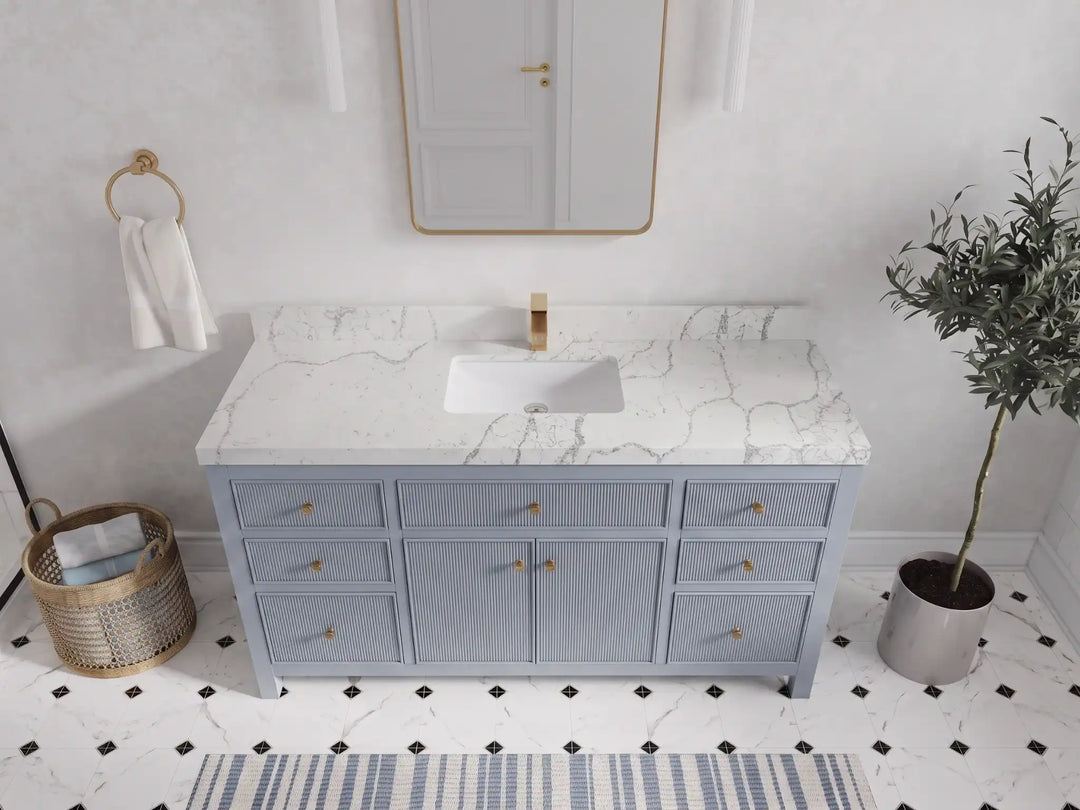 Sonoma 60 in W x 22 in D Free Standing Reeded Single Sink Bathroom Vanity | 
              
                Blue Heather
                
                  
             - SON_BLU_WHQZ_60S - photo №23