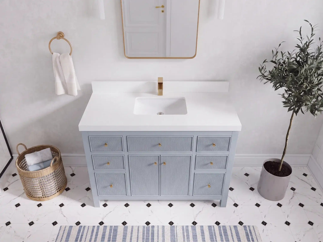 Sonoma 48 in W x 22 in D Free Standing Reeded Single Sink Bathroom Vanity | 
              
                Blue Heather
                
                  
             - SON_BLU_WHQZ_48S - photo №4