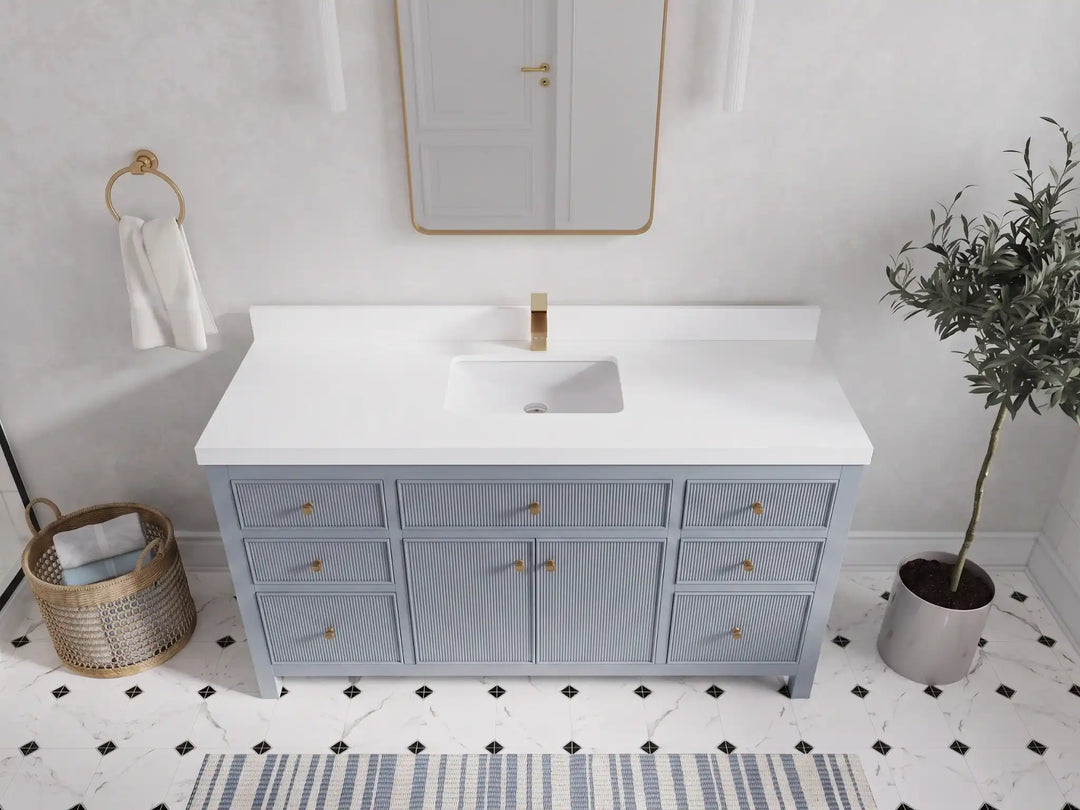 Sonoma 60 in W x 22 in D Free Standing Reeded Single Sink Bathroom Vanity | 
              
                Blue Heather
                
                  
             - SON_BLU_WHQZ_60S - photo №17