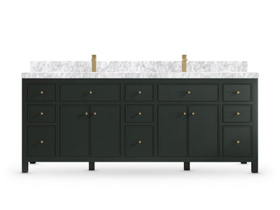 Sonoma84 Dark Forest Green vanity with Carrara Marble, Straight / Mitered, front view