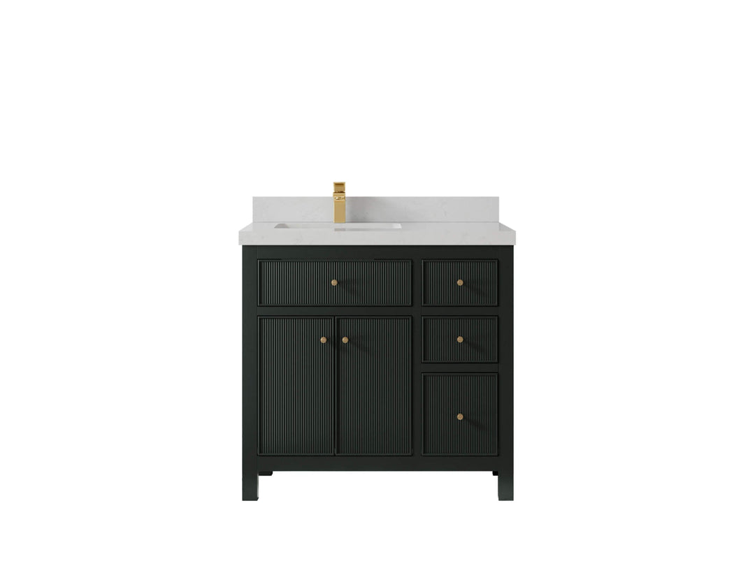 Sonoma 36 in. W x 22 in. D Left Offset Sink Bathroom Vanity in Dark Forest Green with 2 in. Carrara Quartz Countertop