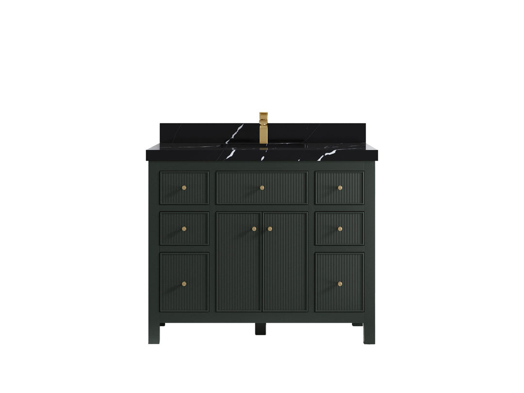 Sonoma 42 in. W x 22 in. D Single Sink Bathroom Vanity in Dark Forest Green with 2 in. Calacatta Black Quartz Countertop