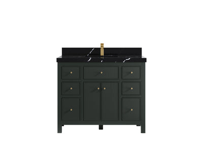 Sonoma 42 in. W x 22 in. D Single Sink Bathroom Vanity in Dark Forest Green with 2 in. Calacatta Black Quartz Countertop