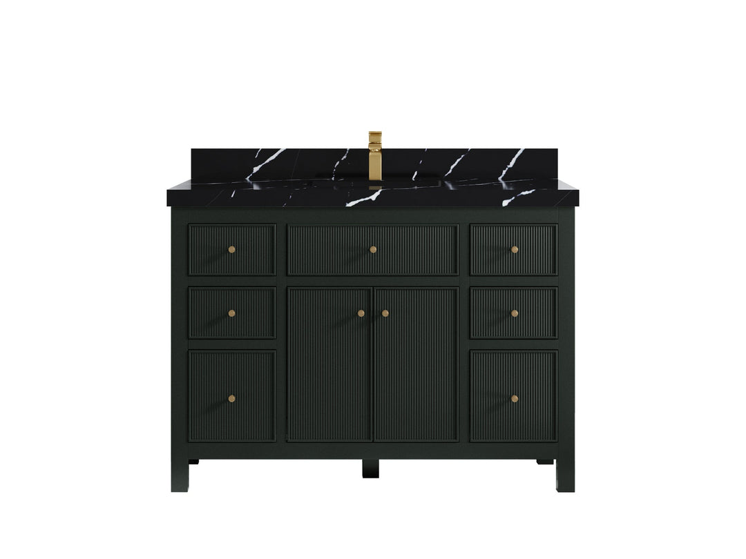 Sonoma 48 in. W x 22 in. D Single Sink Bathroom Vanity in Dark Forest Green with 2 in. Calacatta Black Quartz Countertop