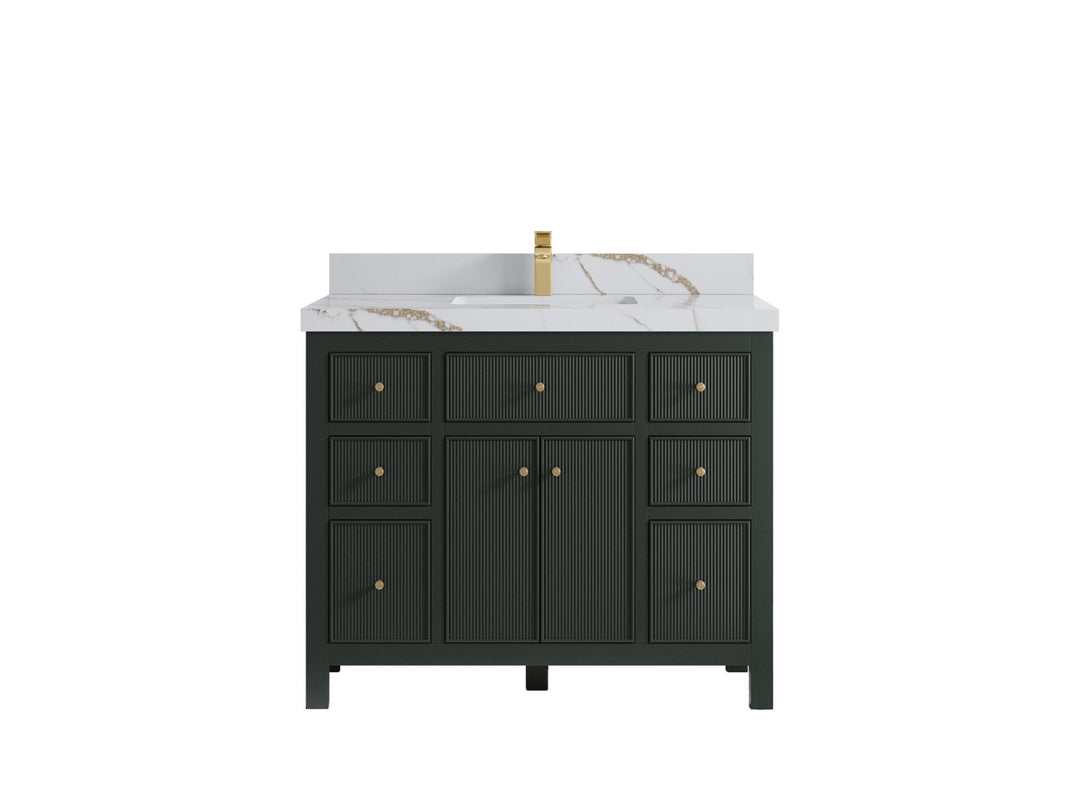 Sonoma 42 in. W x 22 in. D Single Sink Bathroom Vanity in Dark Forest Green with 2 in. Calacatta Gold Quartz Countertop