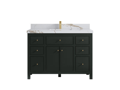Sonoma 48 in. W x 22 in. D Single Sink Bathroom Vanity in Dark Forest Green with 2 in. Calacatta Gold Quartz Countertop