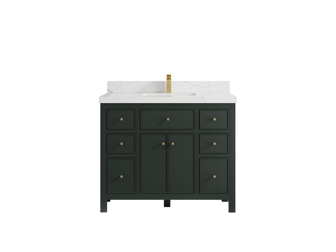 Sonoma 42 in. W x 22 in. D Single Sink Bathroom Vanity in Dark Forest Green with 2 in. Calacatta Laza Quartz Countertop