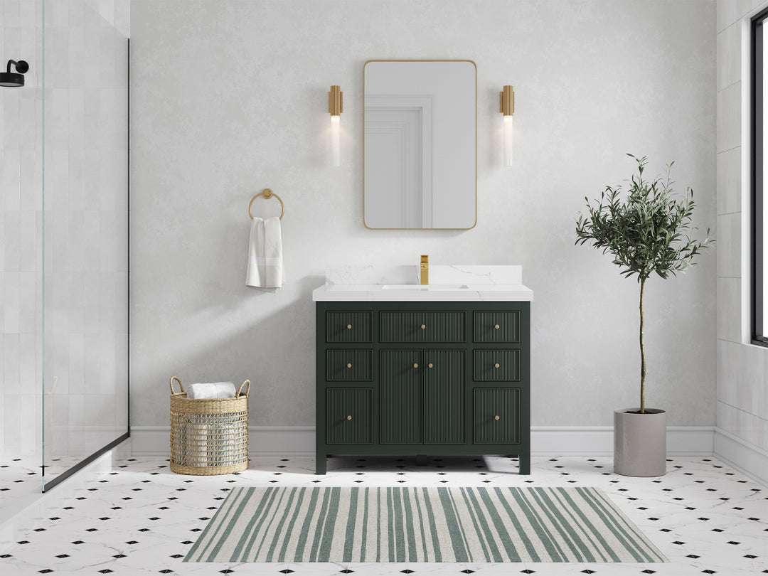 Sonoma 42 in. W x 22 in. D Single Sink Bathroom Vanity in Dark Forest Green with 2 in. Calacatta Laza Quartz Countertop - Front View