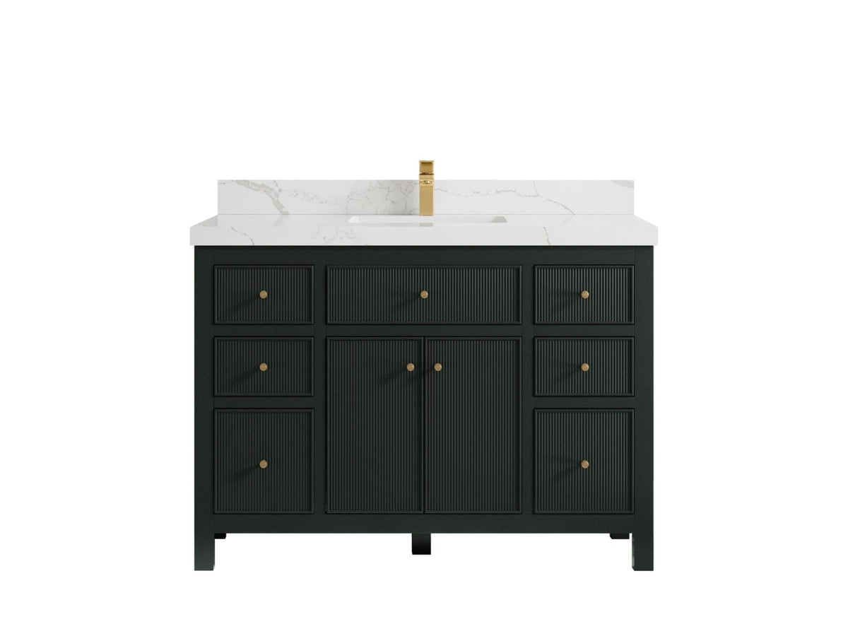 Sonoma 48 in. W x 22 in. D Single Sink Bathroom Vanity in Dark Forest Green with 2 in. Calacatta Laza Quartz Countertop