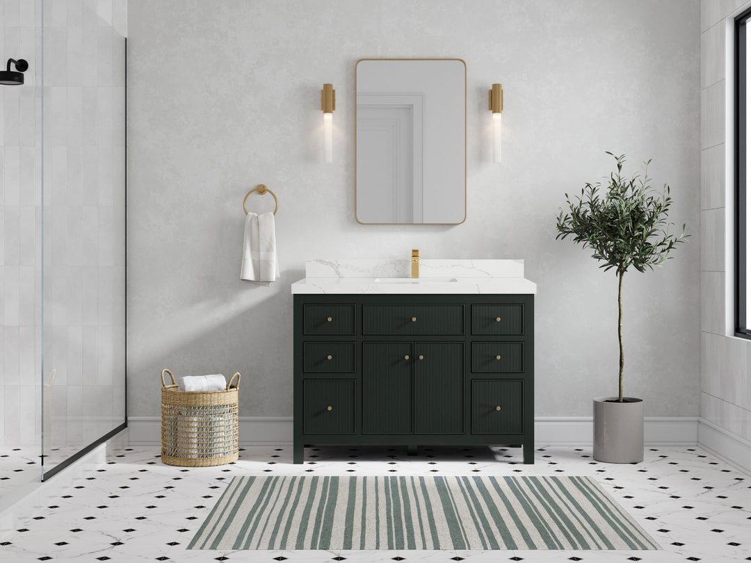 Sonoma 48 in. W x 22 in. D Single Sink Bathroom Vanity in Dark Forest Green with 2 in. Calacatta Laza Quartz Countertop - Front View
