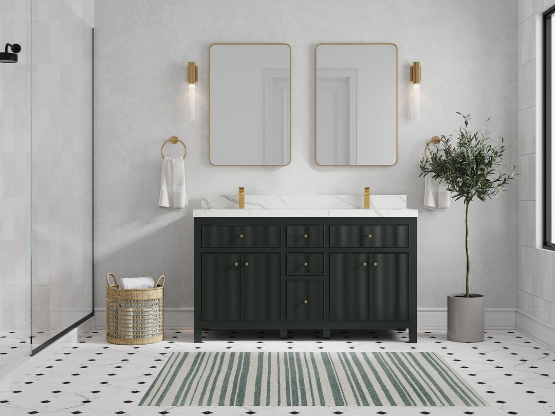 Sonoma 60 in W x 22 in D Free Standing Reeded Double Sink Bathroom Vanity