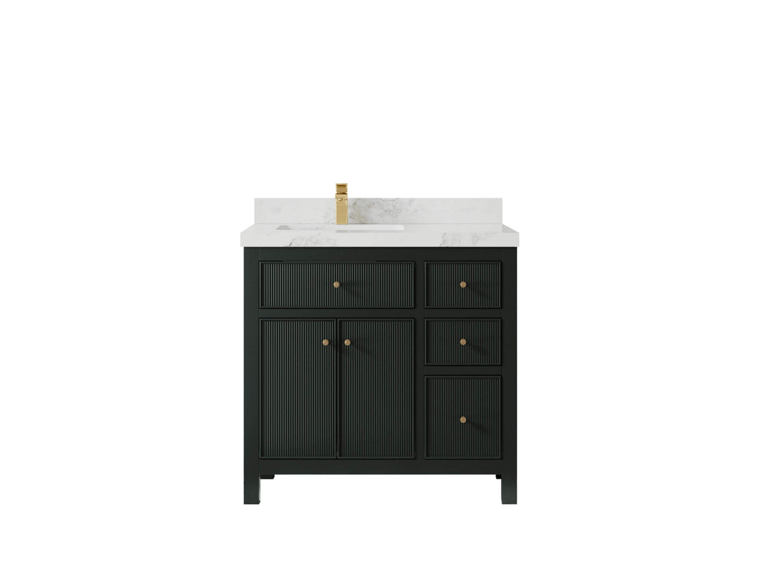 Sonoma 36 in. W x 22 in. D Left Offset Sink Bathroom Vanity in Dark Forest Green with 2 in. Calacatta Nuvo Quartz Countertop