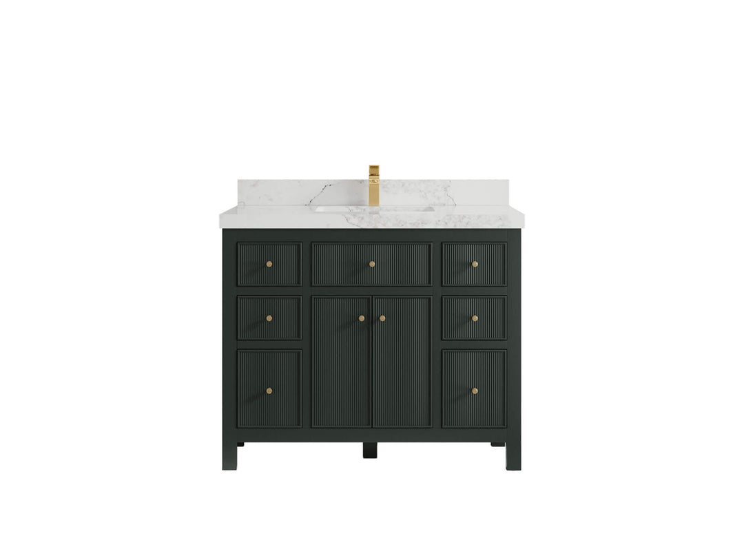 Sonoma 42 in. W x 22 in. D Single Sink Bathroom Vanity in Dark Forest Green with 2 in. Calacatta Nuvo Quartz Countertop