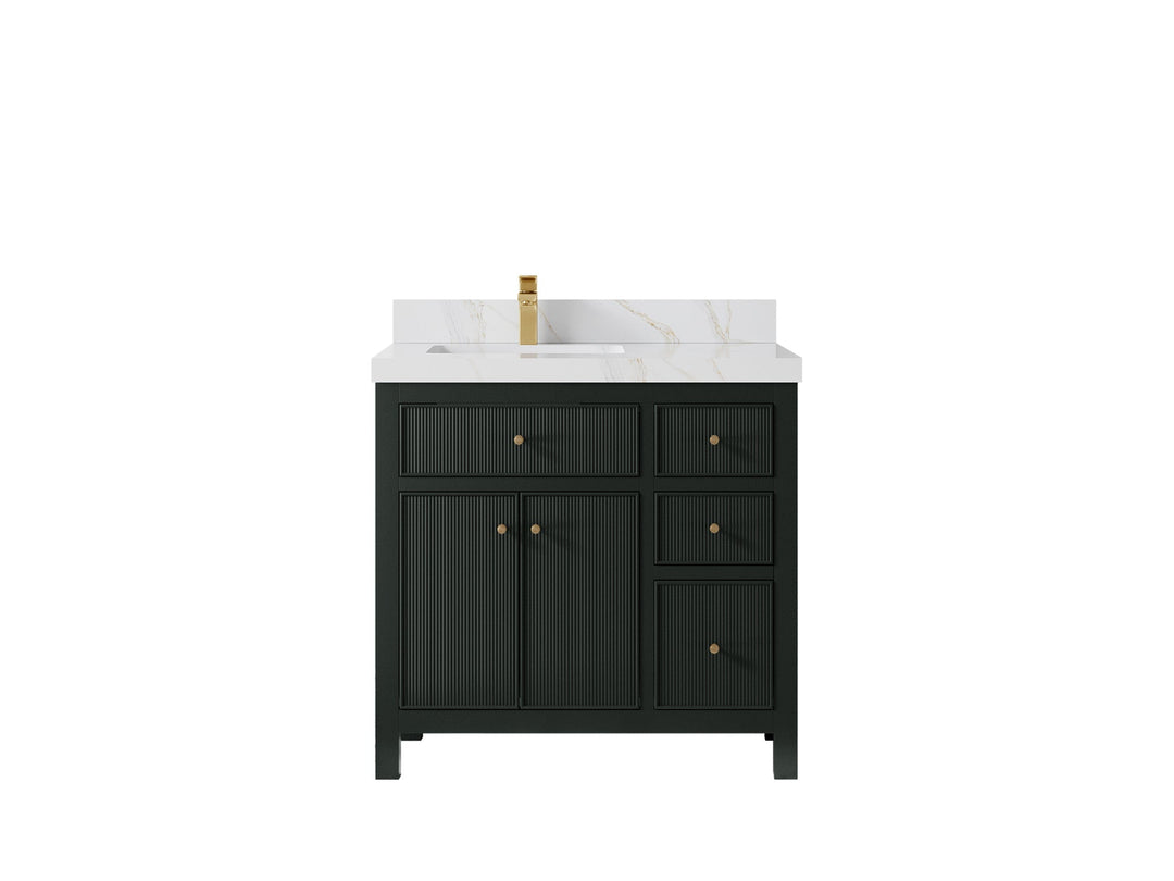 Sonoma 36 in. W x 22 in. D Left Offset Sink Bathroom Vanity in Dark Forest Green with 2 in. Calacatta Sienna Quartz Countertop