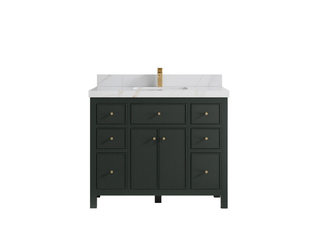 Sonoma 42 in. W x 22 in. D Single Sink Bathroom Vanity in Dark Forest Green with 2 in. Calacatta Sienna Quartz Countertop
