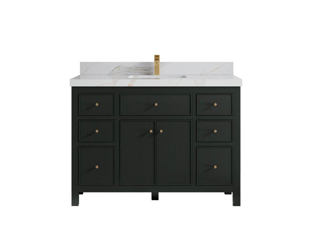 Sonoma 48 in. W x 22 in. D Single Sink Bathroom Vanity in Dark Forest Green with 2 in. Calacatta Sienna Quartz Countertop