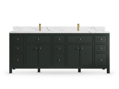 Sonoma84 Dark Forest Green vanity with Calacatta Laza Quartz, Double Cove, front view