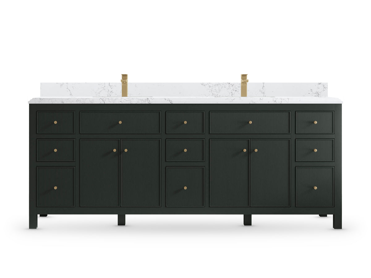 Sonoma84 Dark Forest Green vanity with Empira Quartz, Double Cove, front view