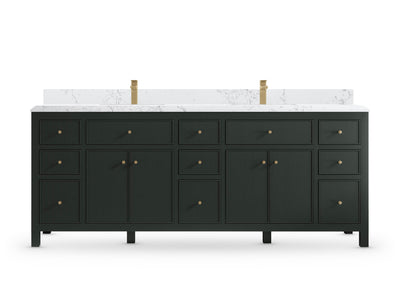 Sonoma84 Dark Forest Green vanity with Empira Quartz, Double Cove, front view