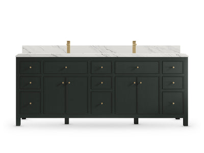 Sonoma84 Dark Forest Green vanity with Palissandro Quartz, Double Cove, front view