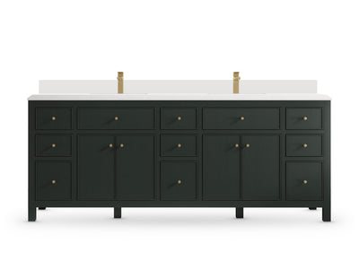 Sonoma84 Dark Forest Green vanity with White Quartz, Double Cove, front view